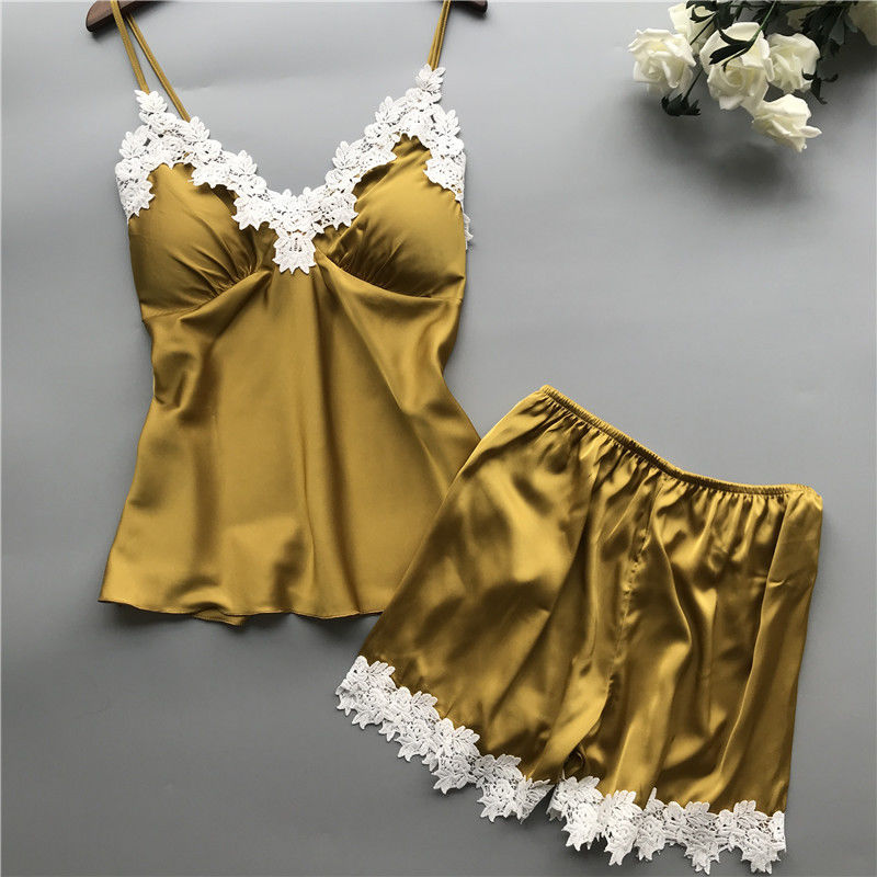 Αναπνεύσιμο σατέν Lingerie καθορισμένο Β πιτζαμάτων πυτζαμών γυναικών δαντελλών δύο κομματιού - λαιμός