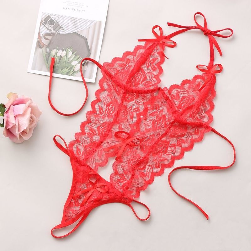 Τριών σημείων πλεκτά προκλητικά Lingerie δαντελλών Floral πλεκτά αμάνικα πιτζάματα