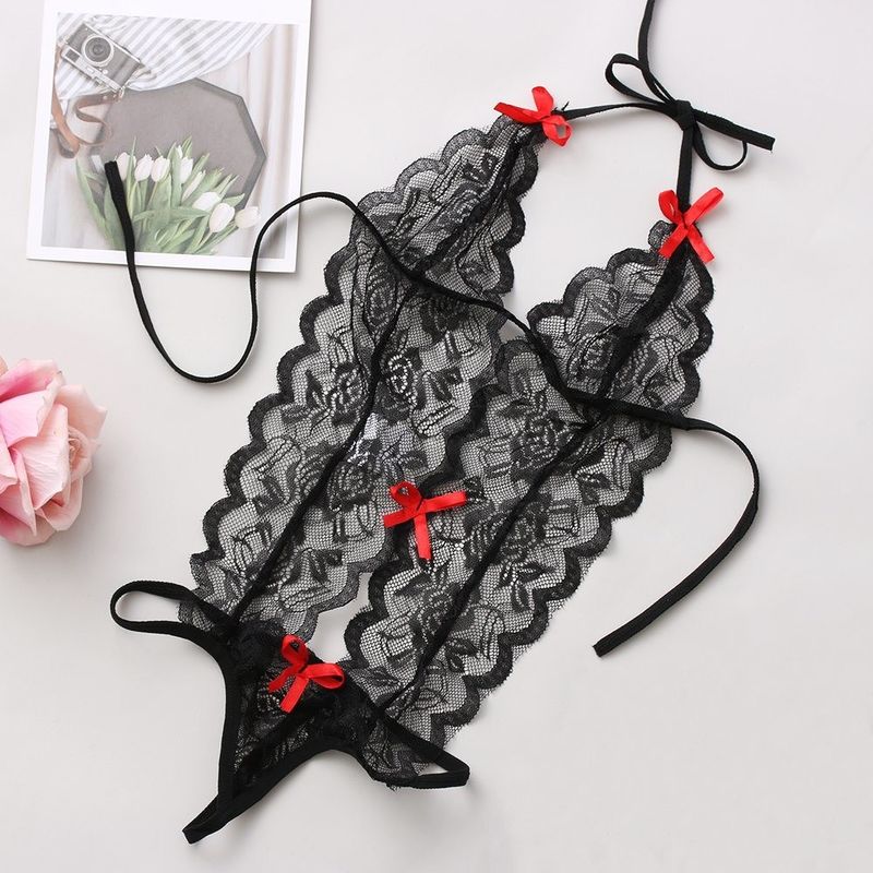 Τριών σημείων πλεκτά προκλητικά Lingerie δαντελλών Floral πλεκτά αμάνικα πιτζάματα