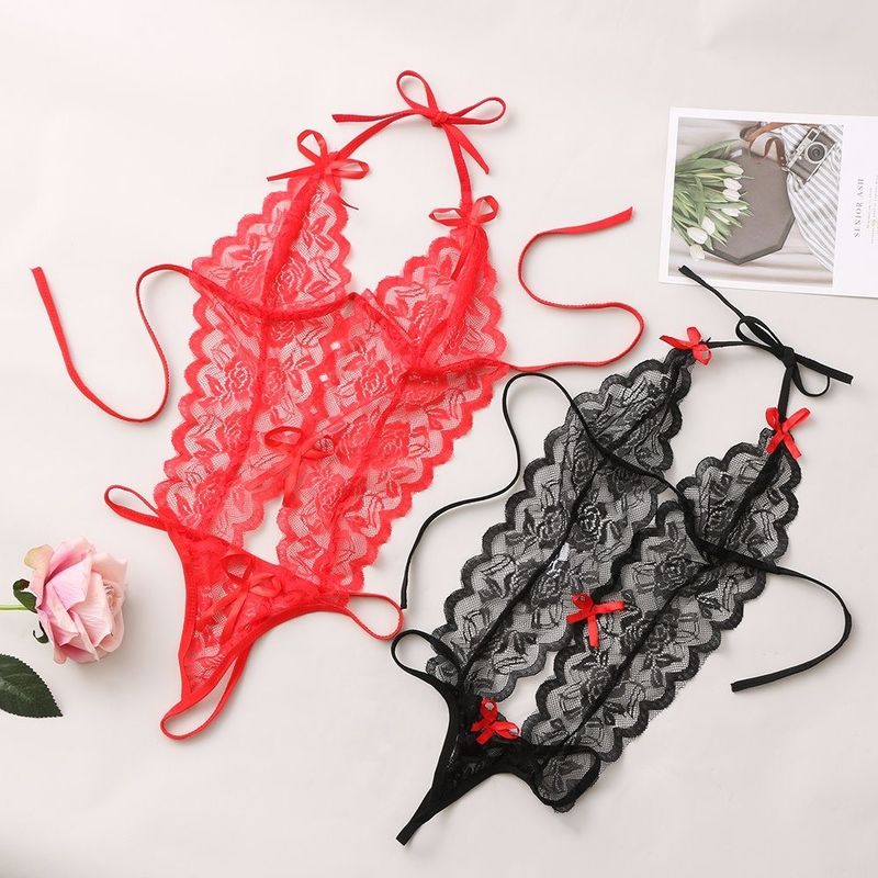 Τριών σημείων πλεκτά προκλητικά Lingerie δαντελλών Floral πλεκτά αμάνικα πιτζάματα