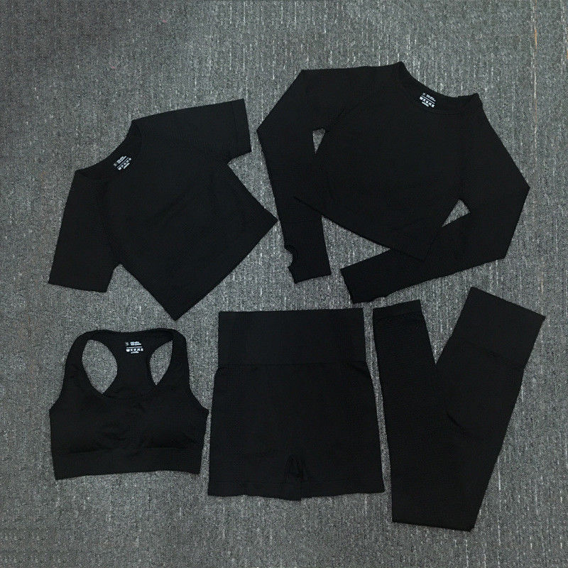 Ο νάυλον πολυεστέρας Spandex καλλιέργησε μακρύ Sportswear τοπ ένδυσης γυμναστικής Workout μανικιών ραβδωτό